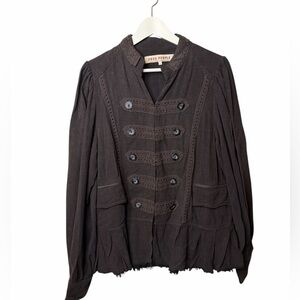 Free People Military Boho Linen Jacket Brown